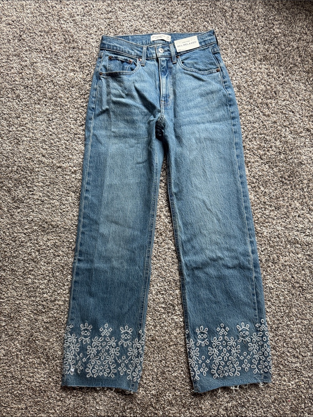 Women’s Blue Embroidered Hem Jeans